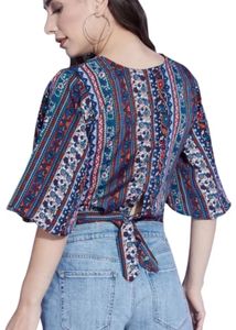 Boho Print Bell Sleeve Crop Top
