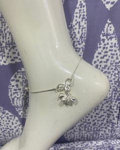 Silver Anklet with Black Beads and Charms
