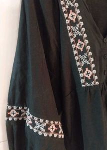 Black Embroidered V-Neck Top