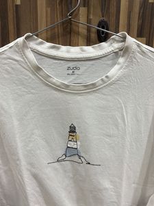 Zudio White T-Shirt with Lighthouse Graphic