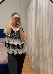 Elegant Black & White Lace Top