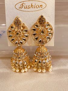 Elegant Gold Jhumka Earrings with Pearls