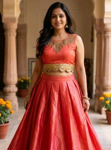 hurry up 🥳 Coral pink Embroidered Lehenga Choli