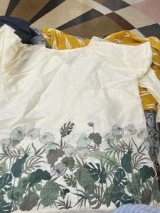 Elegant Cream Kurta with Tropical Print