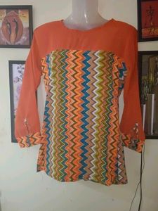 Orange Chevron Print Top