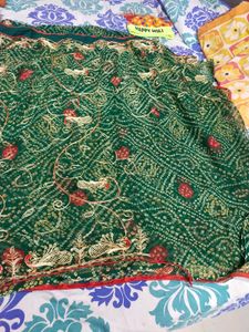 Elegant Green Bandhani saree