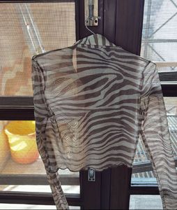 SALE DROP BERSHKA zebra printed sheer shirt