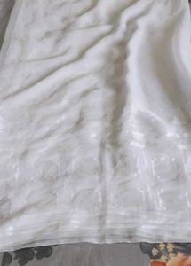 White satin patta border Saree
