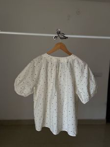 White Polka Dot Puff Sleeve Top
