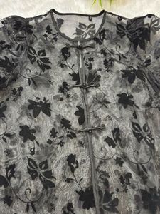Chic Black Floral Sheer Top