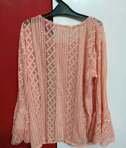Beautiful Peach/Carrot Pink Transparent Lace Top (