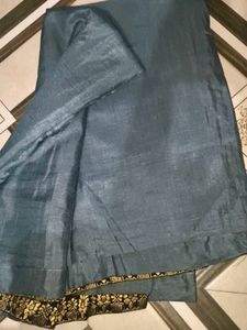 Elegant Blue Saree with Golden Border