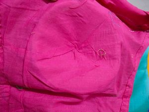 Beautiful Teal Saree with Pink Border