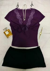 Purple lace trim Y2K top