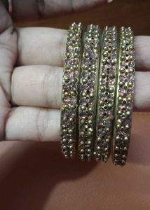 Elegant Gold &amp; Pink Stone Bangles