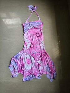 Bright Pink Floral Halter Dress