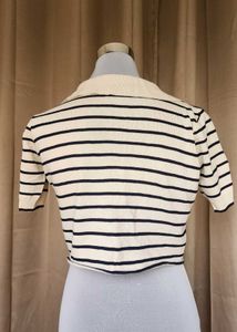 Striped Polo Neck Cropped Top