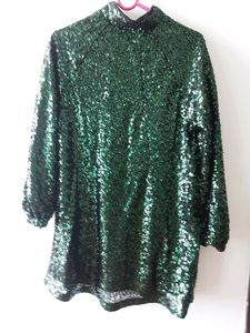H&amp;M Sparkly Emerald Green Mini Dress