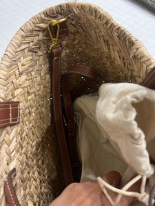 Straw Tote Bag with Leather Accents