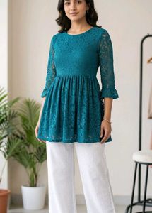 Teal Lace Peplum Kurta