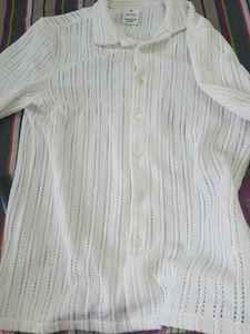White Crochet Button-Up Shirt