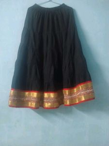 Black Tiered Ethnic Skirt with Gold Border