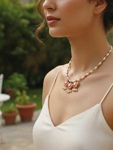 Elegant Pearl and Pink Stone Necklace Set