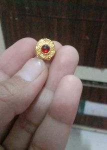 Gold-Tone Stud Earring with Red Stone