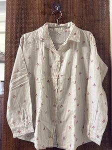 Cream Colored Printed Casual Shirt