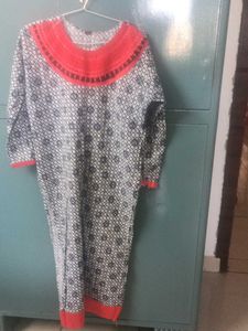 Stylish Printed Kurta with Red Neckline