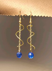 Dainty Dangle Earrings with Blue Beads