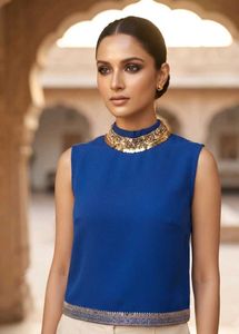 Royal Blue Embellished Neckline Top