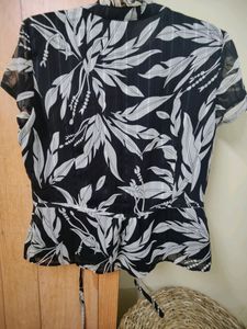 Beautiful Shirt Top, V-neck, Black &amp; Off White, Tie Up At Waist, Inner Lining.