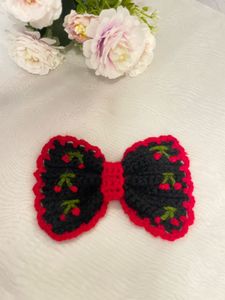 Handmade Crochet Cherry Hair Bow clip (1 pc)