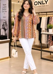 🇳🇿💫🎀Stylish Printed Long Sleeve V-Neck Top