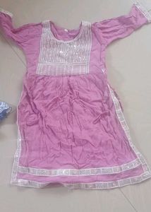 Pink Embroidered Cotton Kurti Dress