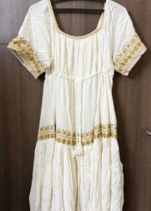 LOV Off White Floral Embroidered Tiered Dress