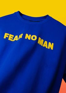 Bold Blue "Fear No Man" Graphic Tee