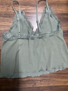 Ribbed Camisole Top with Lace Trim