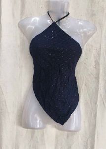 Navy Blue Sequin Halter Top