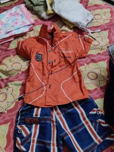 Cute Orange Shirt and Plaid Shorts Set