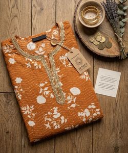 Handcrafted Orange Floral Kurta