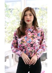 Korean Butterfly Print Button-Up