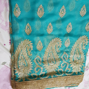 Aashiqui 2 blue saree with golden stone work