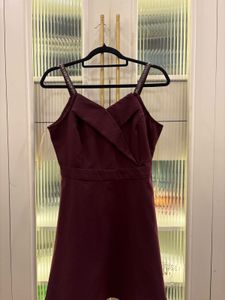 Elegant Maroon Embellished Strap Dress