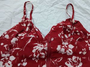 Red Floral Twist Front Mini Dress