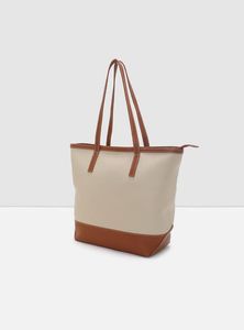 Max Beige &amp; Brown Colourblocked Tote Bag