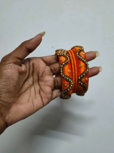 Set of 3 Yellow and orange Silk Thread Bangles