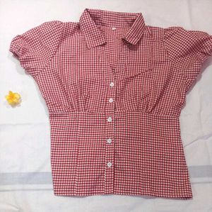Red Gingham Button-Up Top
