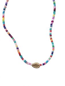 Colorful Beaded Necklace with Shell Charm